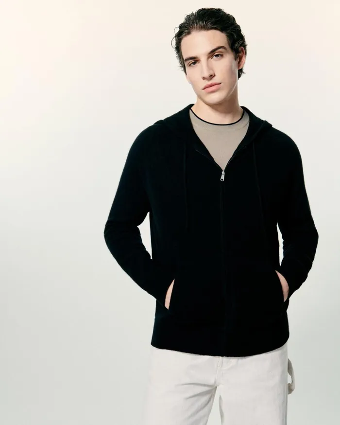 From Future Cashmere Sweaters Men Plain Hoodie Sweater Midnight Blue
