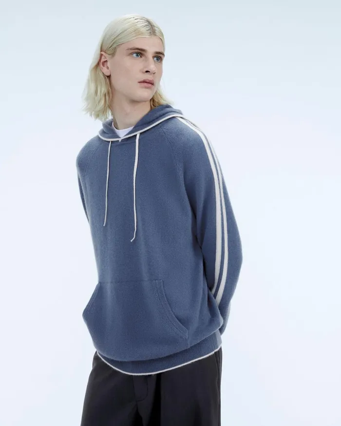 From Future Cashmere Sweaters Men Striped Hoodie Sweater Storm Blue