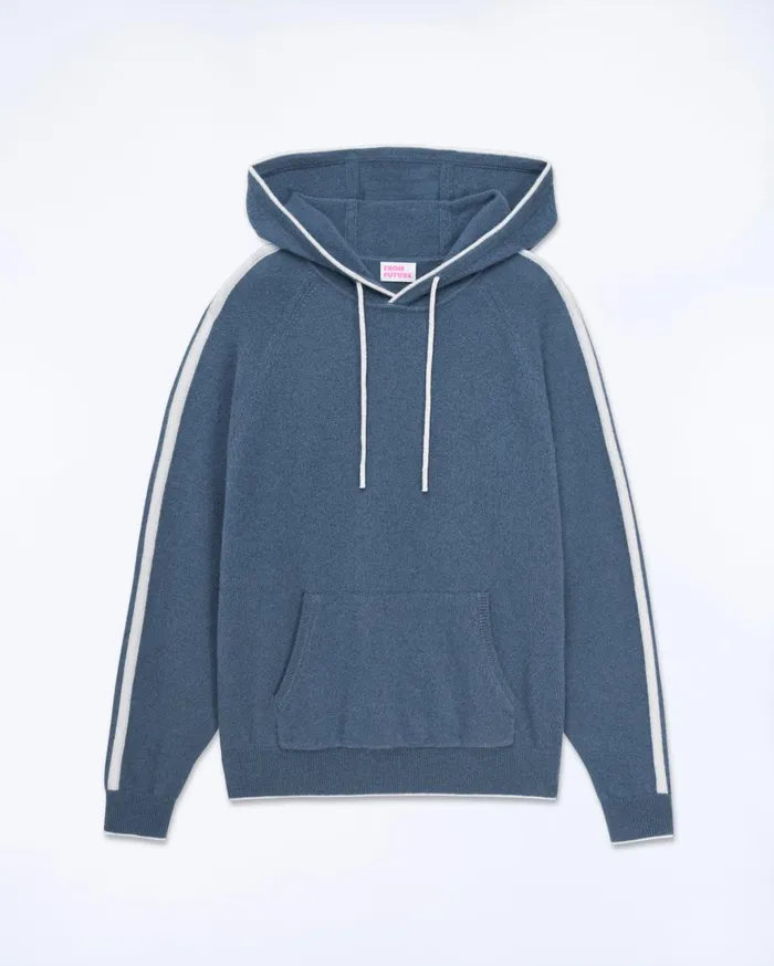 From Future Cashmere Sweaters Men Striped Hoodie Sweater Storm Blue