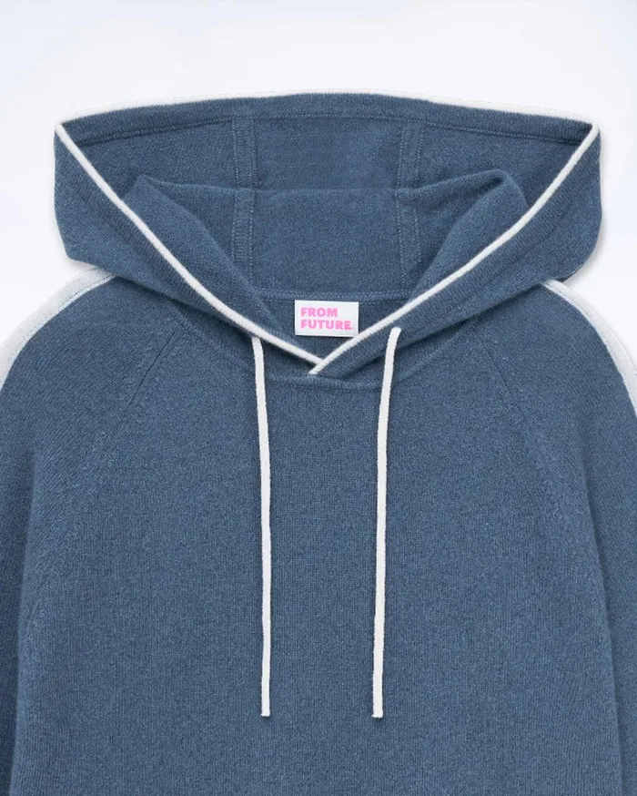 From Future Cashmere Sweaters Men Striped Hoodie Sweater Storm Blue