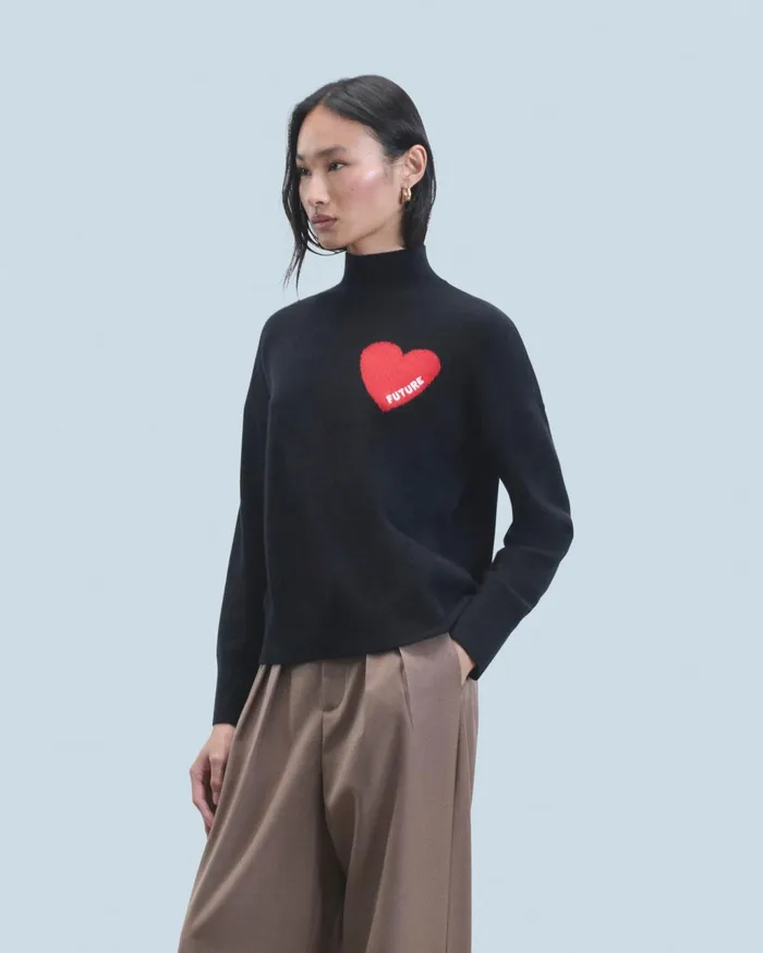 From Future Cashmere Sweaters Women Light Heart Mock Neck Sweater Black