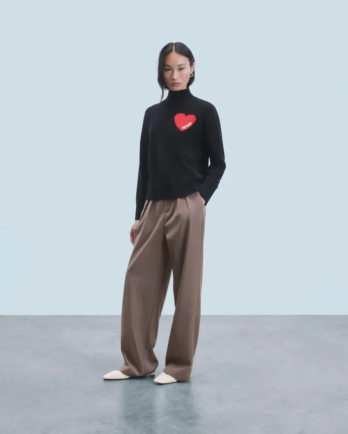 From Future Cashmere Sweaters Women Light Heart Mock Neck Sweater Black
