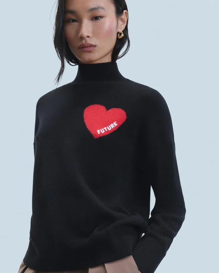 From Future Cashmere Sweaters Women Light Heart Mock Neck Sweater Black
