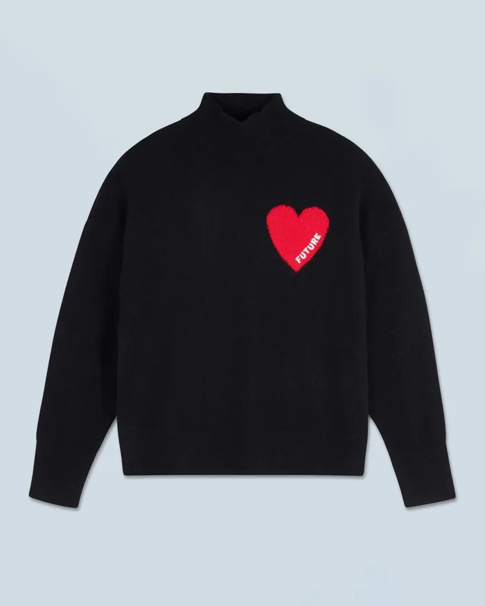 From Future Cashmere Sweaters Women Light Heart Mock Neck Sweater Black