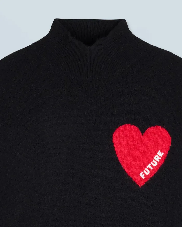 From Future Cashmere Sweaters Women Light Heart Mock Neck Sweater Black