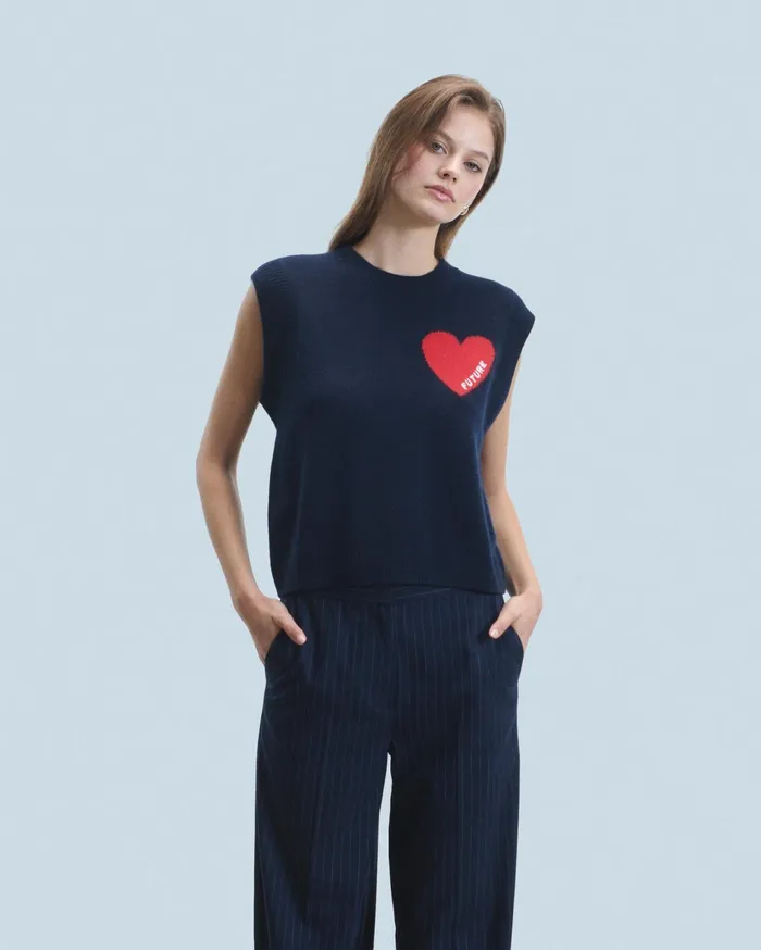 From Future Cashmere Sweaters Women Light Heart Sleeveless Sweater Navy