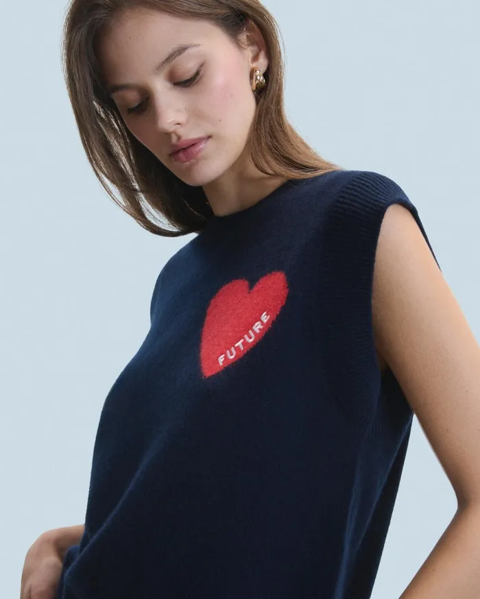 From Future Cashmere Sweaters Women Light Heart Sleeveless Sweater Navy
