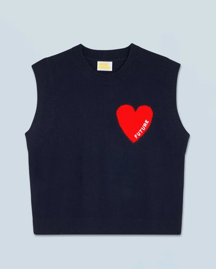 From Future Cashmere Sweaters Women Light Heart Sleeveless Sweater Navy