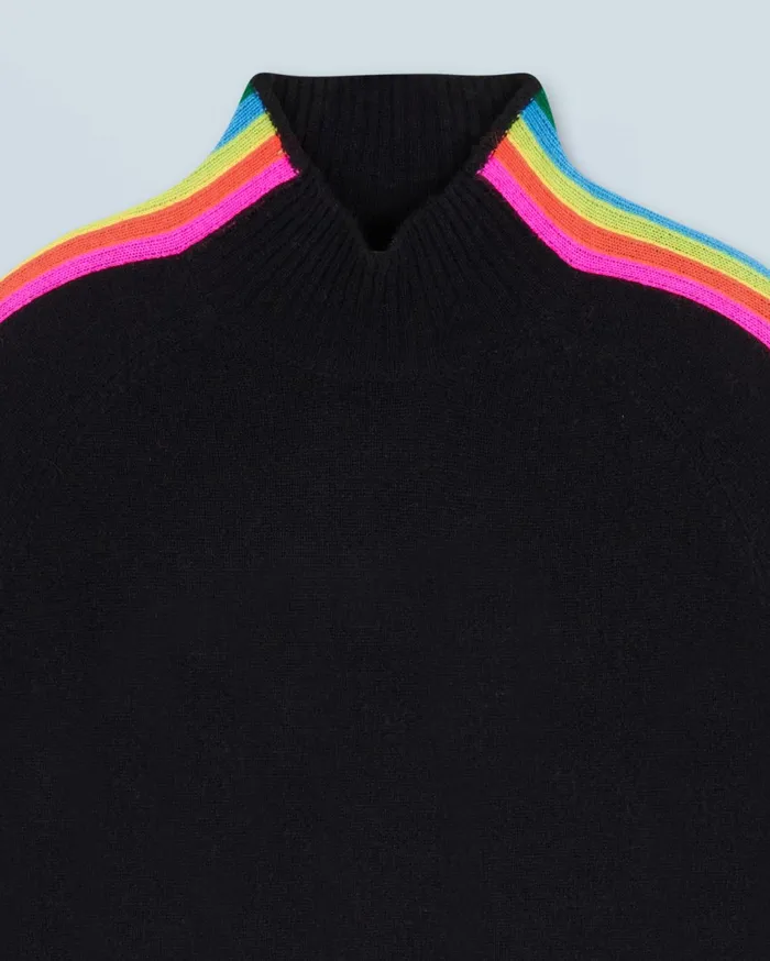 From Future Cashmere Sweaters Women Mock Neck Sweater With Stripes And Multico Light Sleeves Black