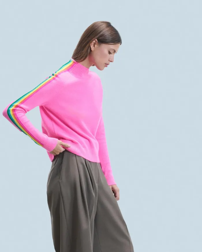 From Future Cashmere Sweaters Women Mock Neck Sweater With Stripes And Multico Light Sleeves Black