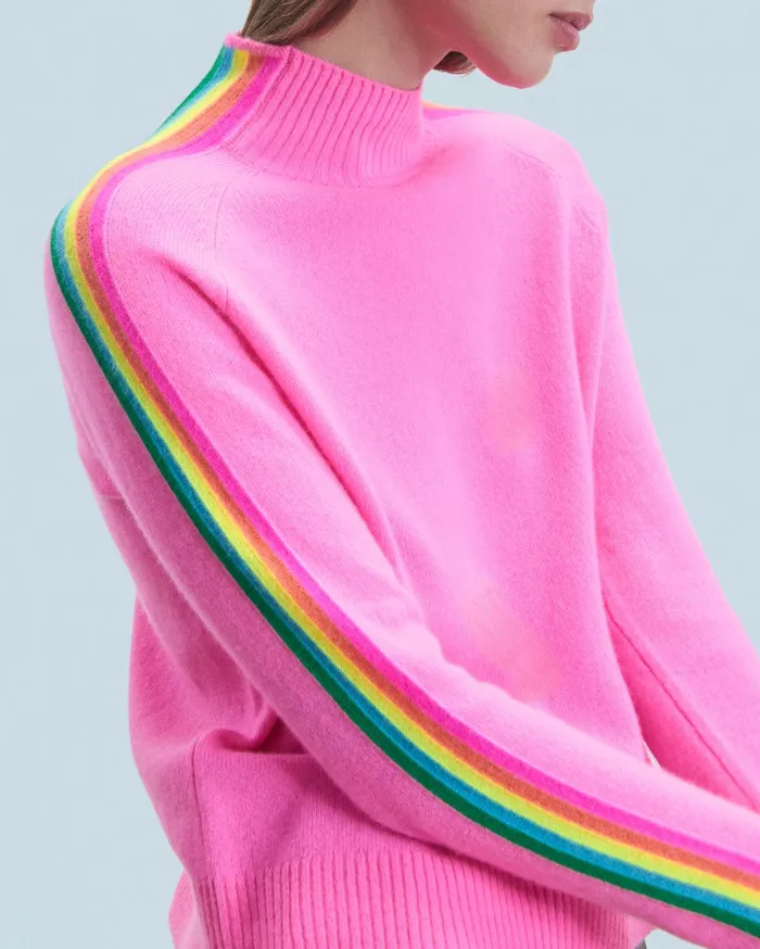 From Future Cashmere Sweaters Women Mock Neck Sweater With Stripes And Multico Light Sleeves Black