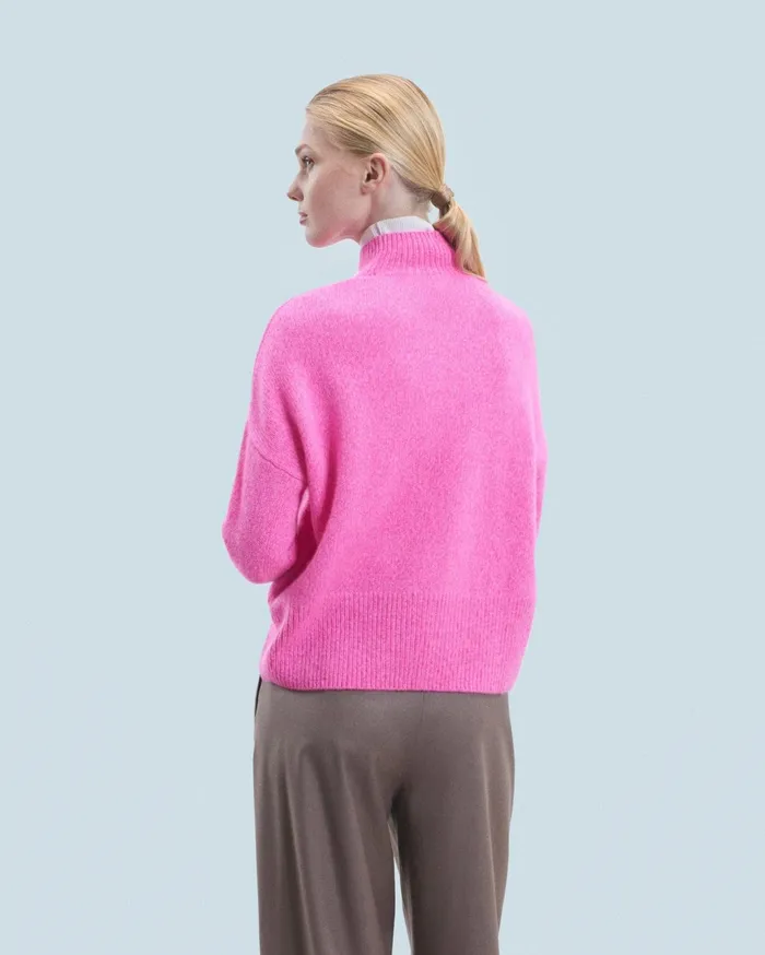 From Future Cashmere Sweaters Women Oversized Mock Neck Sweater Bright Pink Mou