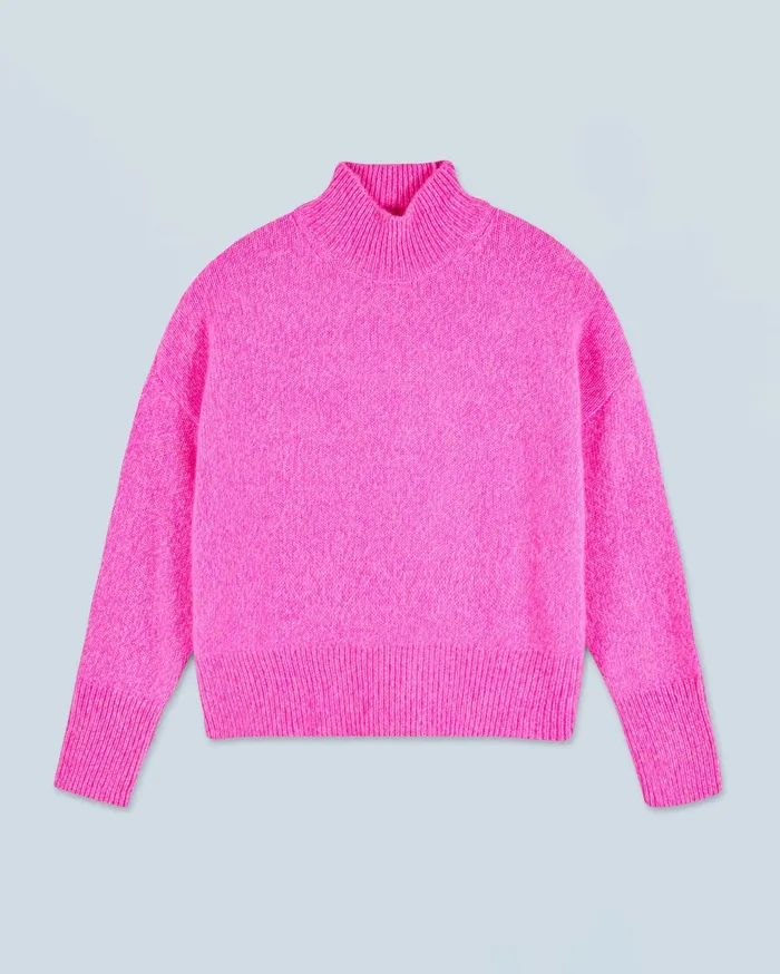 From Future Cashmere Sweaters Women Oversized Mock Neck Sweater Bright Pink Mou