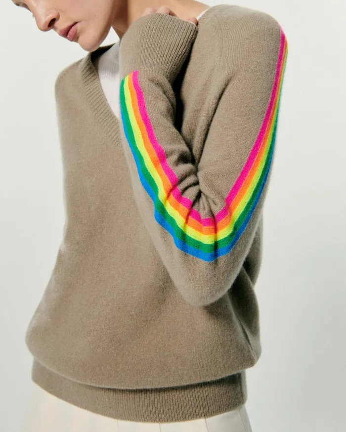 From Future Cashmere Sweaters Women Oversized VNeck Sweater With Multico Sleeves Tropical Taupe