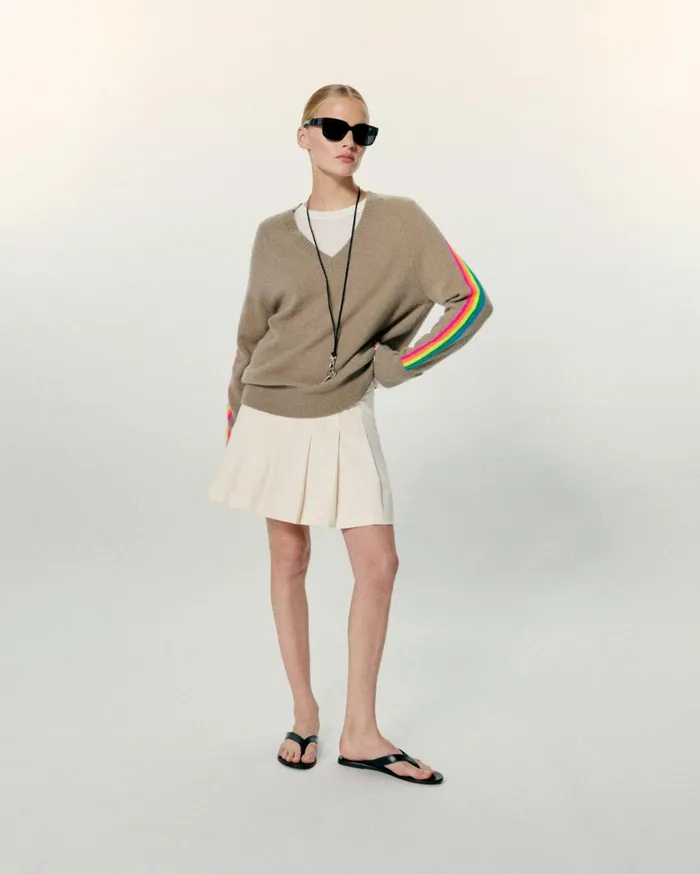 From Future Cashmere Sweaters Women Oversized VNeck Sweater With Multico Sleeves Tropical Taupe