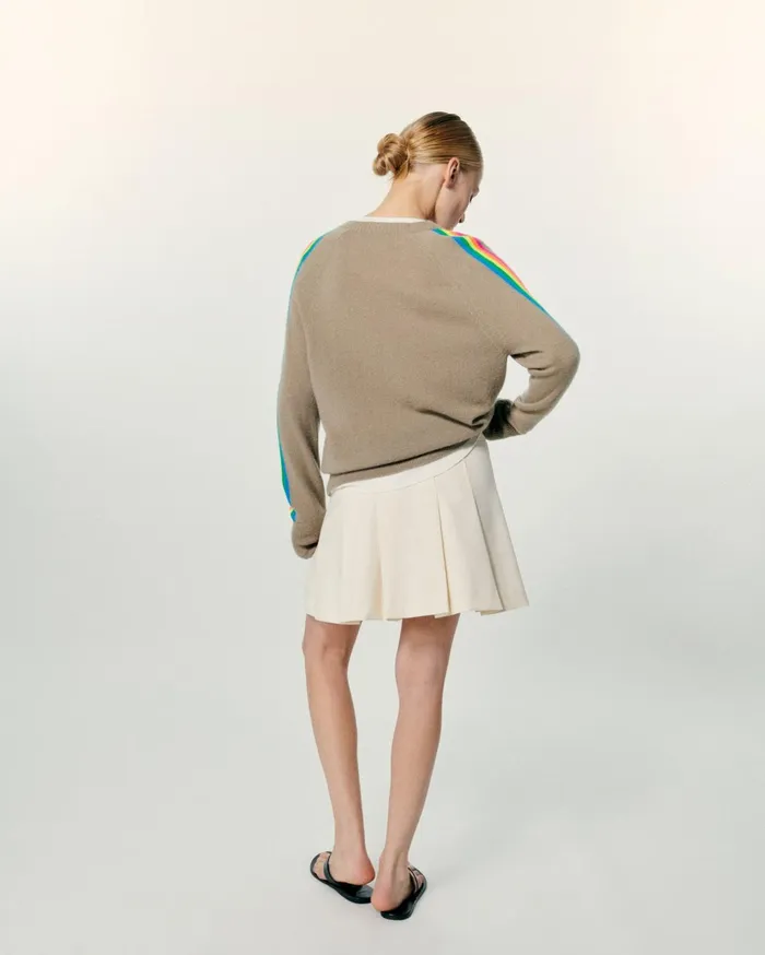 From Future Cashmere Sweaters Women Oversized VNeck Sweater With Multico Sleeves Tropical Taupe