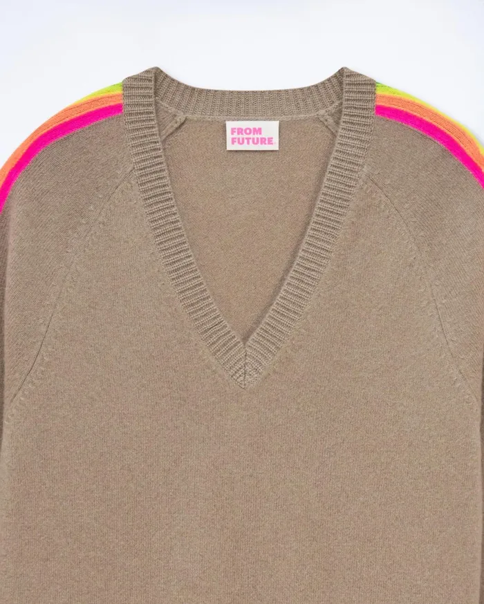 From Future Cashmere Sweaters Women Oversized VNeck Sweater With Multico Sleeves Tropical Taupe