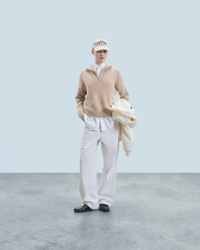 From Future Cashmere Sweaters Women Quarter Zip Neck Sweater With Twisted Details Beige