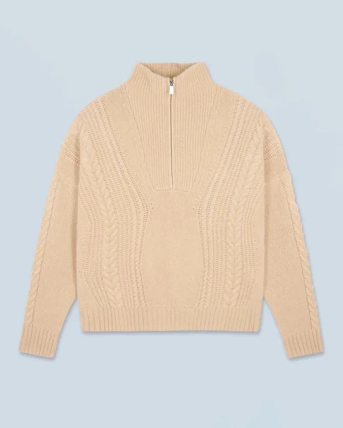 From Future Cashmere Sweaters Women Quarter Zip Neck Sweater With Twisted Details Beige