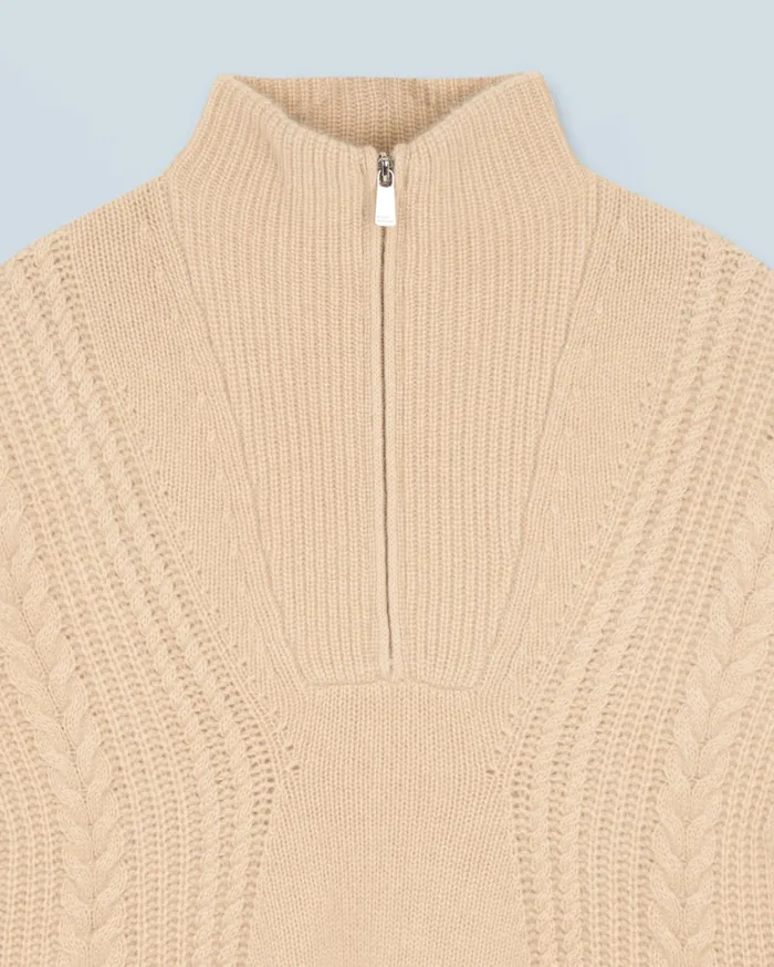 From Future Cashmere Sweaters Women Quarter Zip Neck Sweater With Twisted Details Beige
