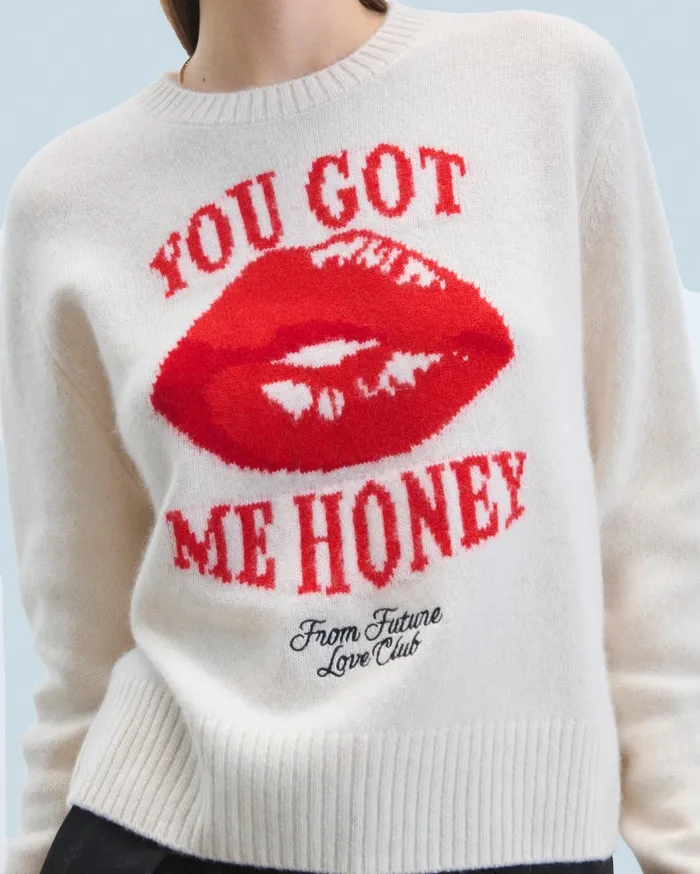 From Future Cashmere Sweaters Women Red Lips Crewneck Sweater White