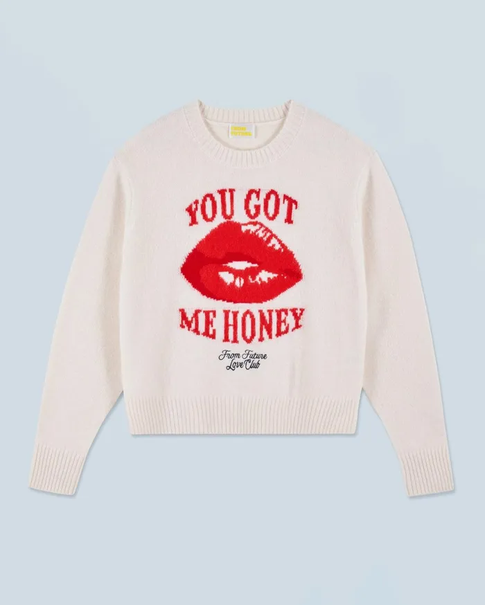 From Future Cashmere Sweaters Women Red Lips Crewneck Sweater White
