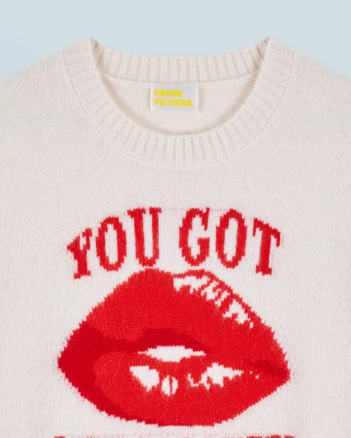 From Future Cashmere Sweaters Women Red Lips Crewneck Sweater White
