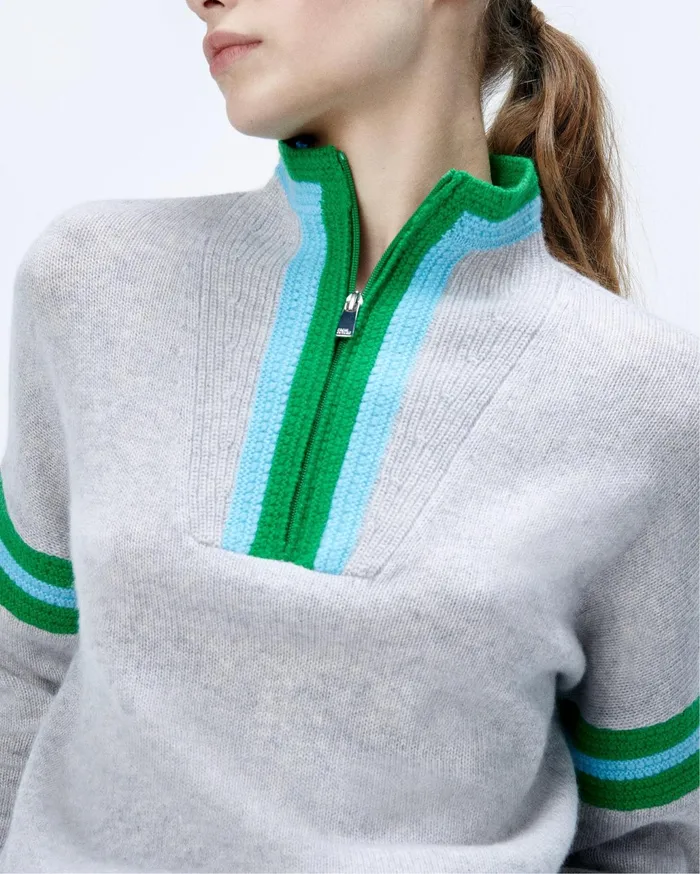 From Future Cashmere Sweaters Women Ribbed Quarter Zip Neck Sweater Light Heather Gray