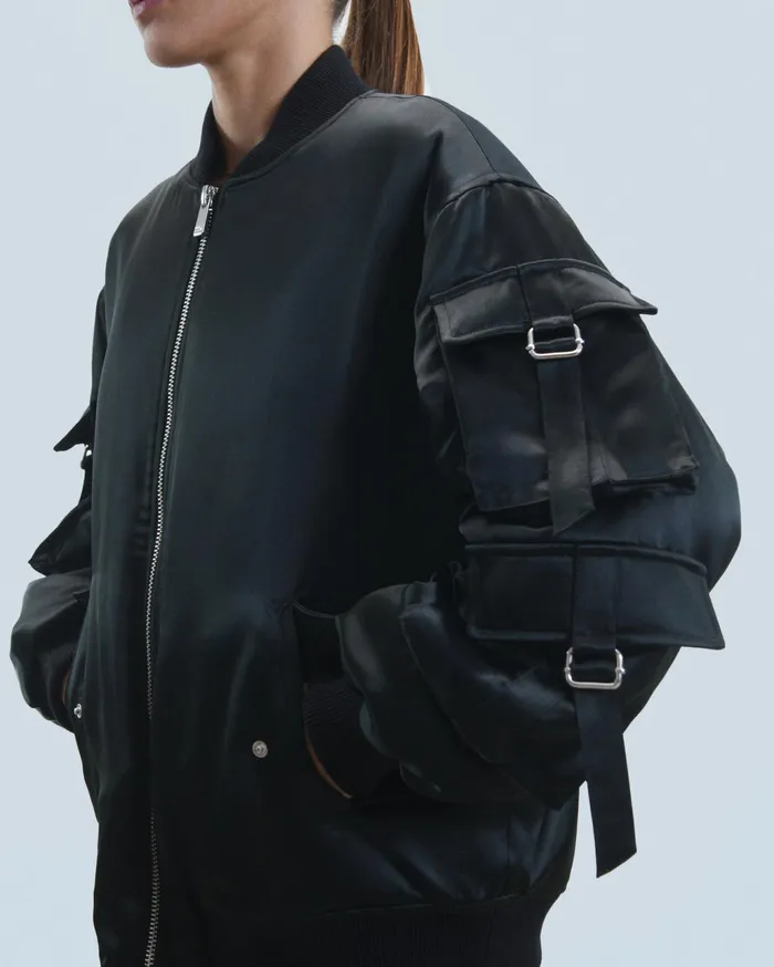 From Future Coats and Jackets Women Bomber Satin Jacket Black