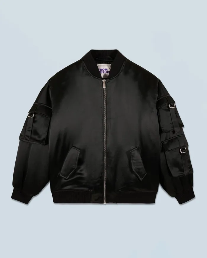 From Future Coats and Jackets Women Bomber Satin Jacket Black