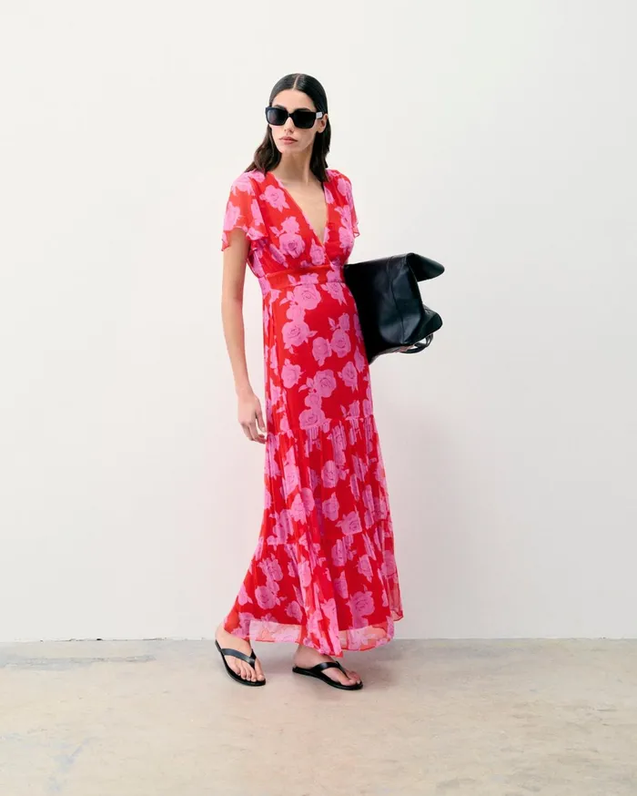 From Future Dresses and Jumpsuits Women Julia Short Sleeve Long Dress Summer Roses Red