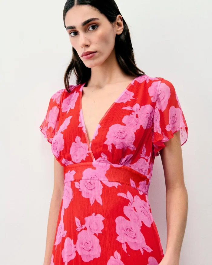 From Future Dresses and Jumpsuits Women Julia Short Sleeve Long Dress Summer Roses Red