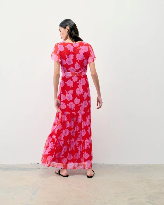From Future Dresses and Jumpsuits Women Julia Short Sleeve Long Dress Summer Roses Red