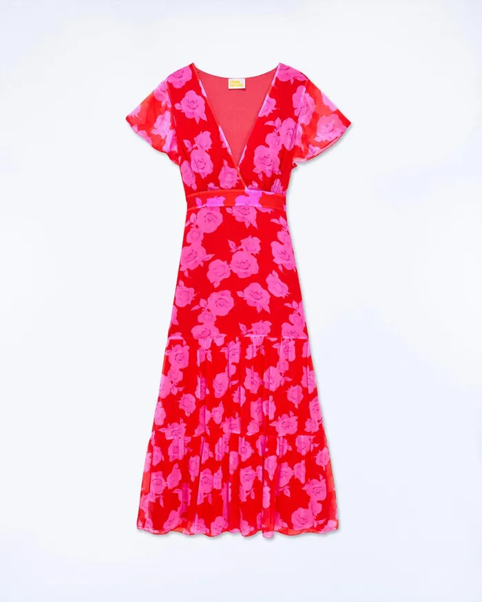 From Future Dresses and Jumpsuits Women Julia Short Sleeve Long Dress Summer Roses Red