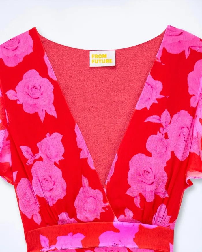From Future Dresses and Jumpsuits Women Julia Short Sleeve Long Dress Summer Roses Red
