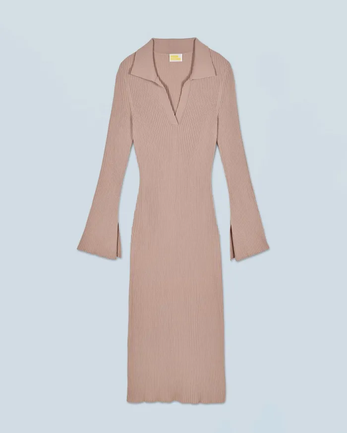 From Future Dresses and Jumpsuits Women Long Sleeve Polo Neck Long Dress Tropical Camel