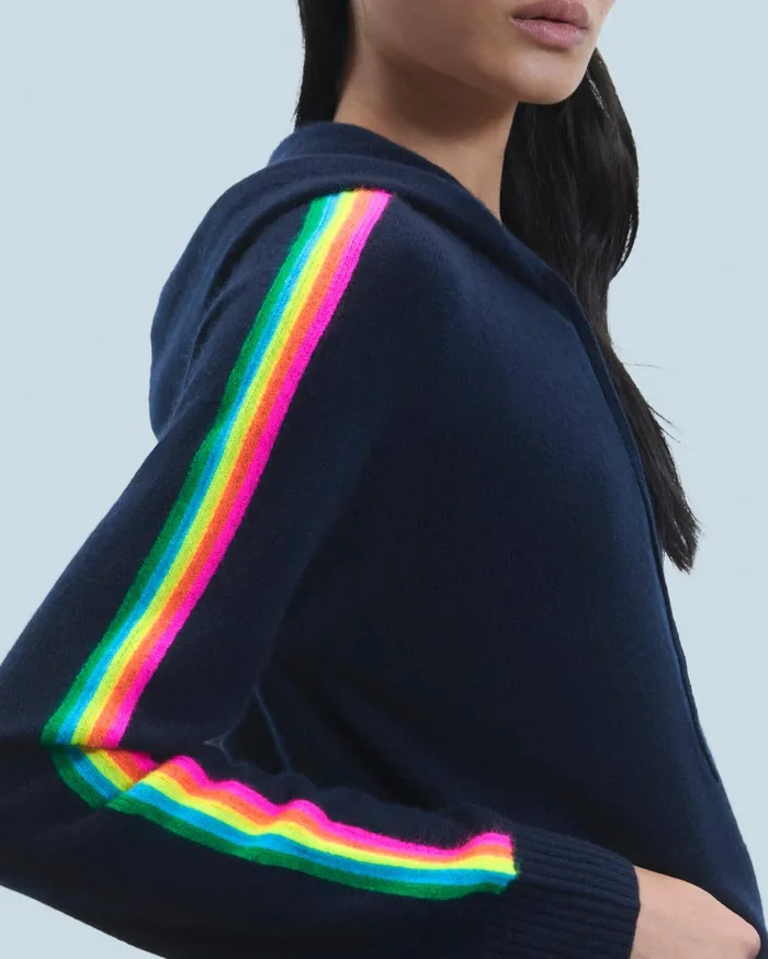 From Future Hoodies Women Lightweight Hoodie With Multicolor Sleeve Stripes Navy