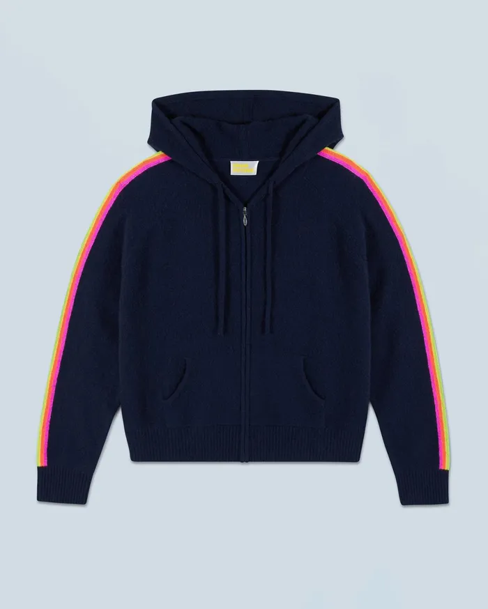 From Future Hoodies Women Lightweight Hoodie With Multicolor Sleeve Stripes Navy