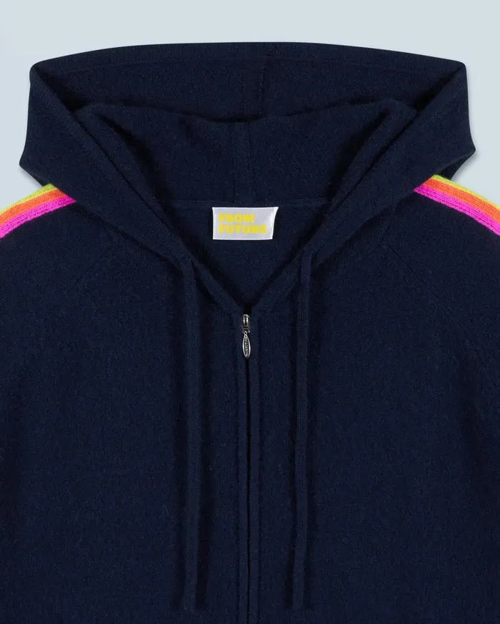 From Future Hoodies Women Lightweight Hoodie With Multicolor Sleeve Stripes Navy