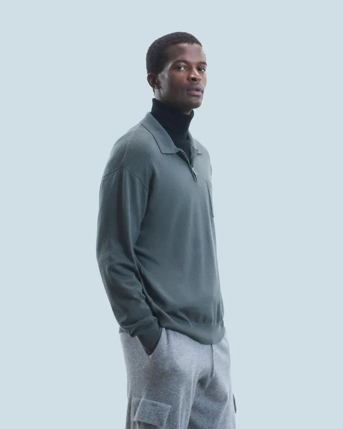 From Future Merino Wool Sweaters Men Quarter Zip Neck Sweater Lava Grey
