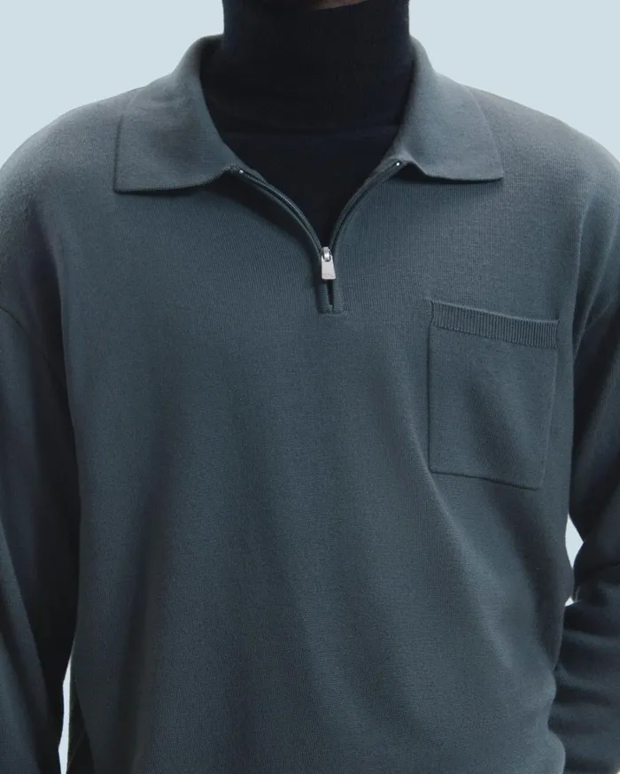 From Future Merino Wool Sweaters Men Quarter Zip Neck Sweater Lava Grey