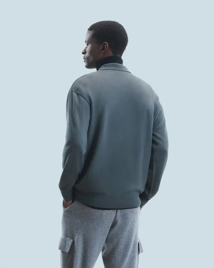 From Future Merino Wool Sweaters Men Quarter Zip Neck Sweater Lava Grey