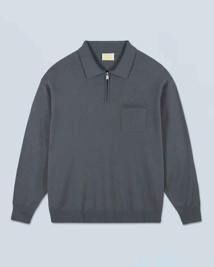 From Future Merino Wool Sweaters Men Quarter Zip Neck Sweater Lava Grey