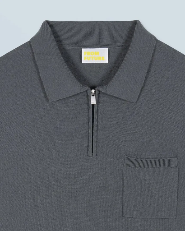 From Future Merino Wool Sweaters Men Quarter Zip Neck Sweater Lava Grey