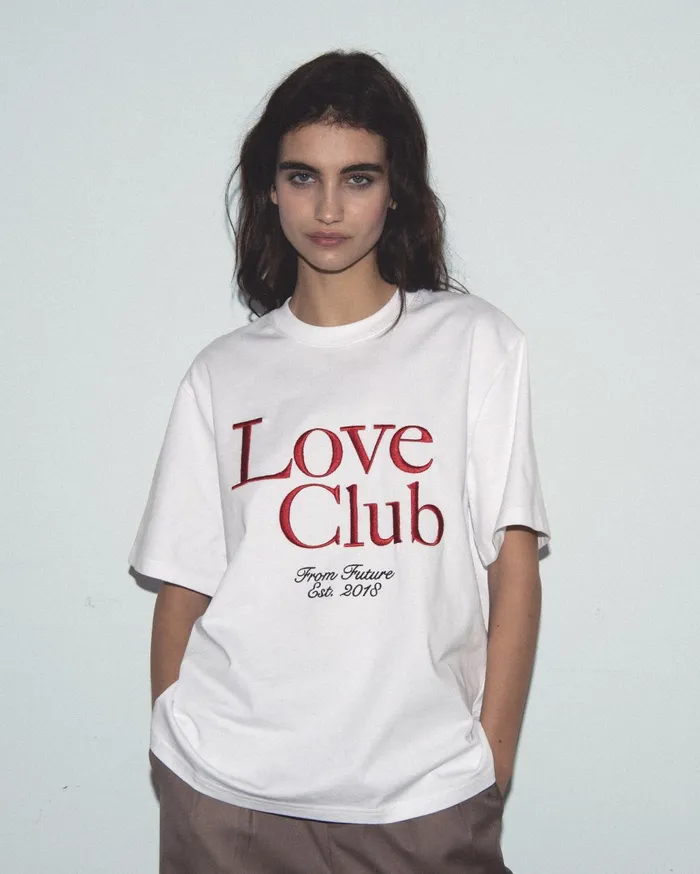 From Future Shirts TShirts and Tops Women Love Club Short Sleeve Crewneck TShirt White