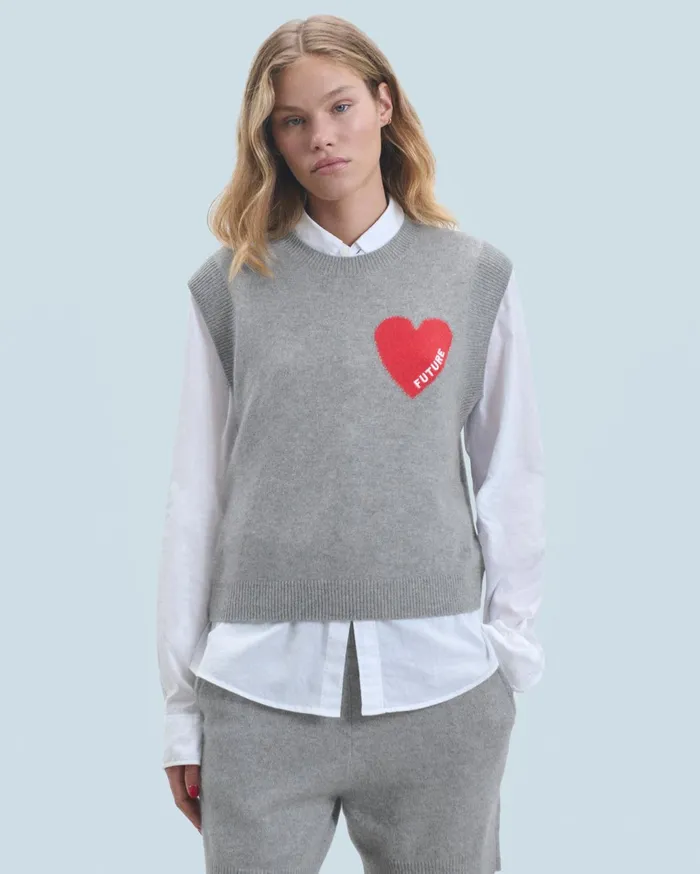 From Future Sleeveless Sweaters Women Light Heart Sleeveless Sweater Dark Heather Gray