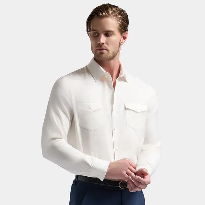 GFORE Dress Shirts Men HERRINGBONE BRUSHED DRESS SHIRT Snow