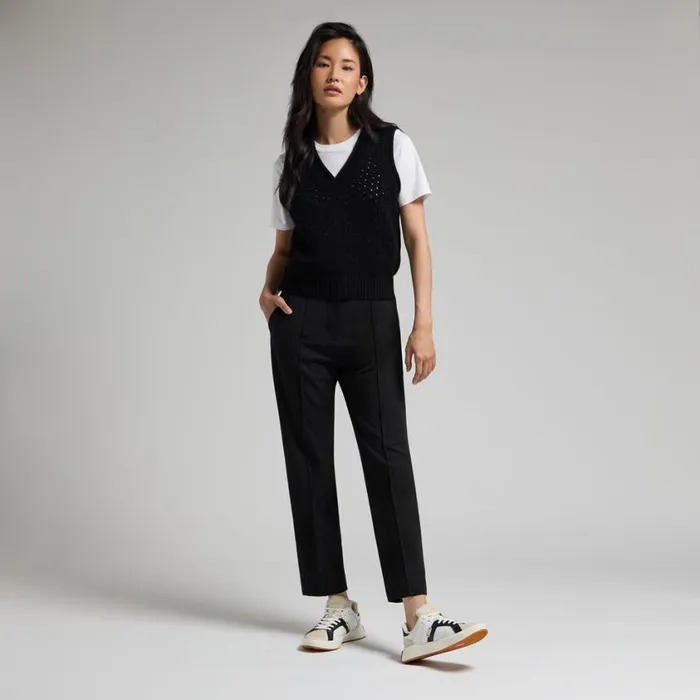 GFORE Sweaters Women POINTELLE STITCH WOOL CASHMERE V NECK VEST Onyx