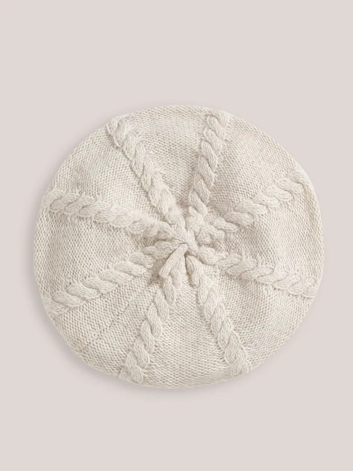 Girls Cyrillus Accessories Cable Knit Rws Wool Beret Craie