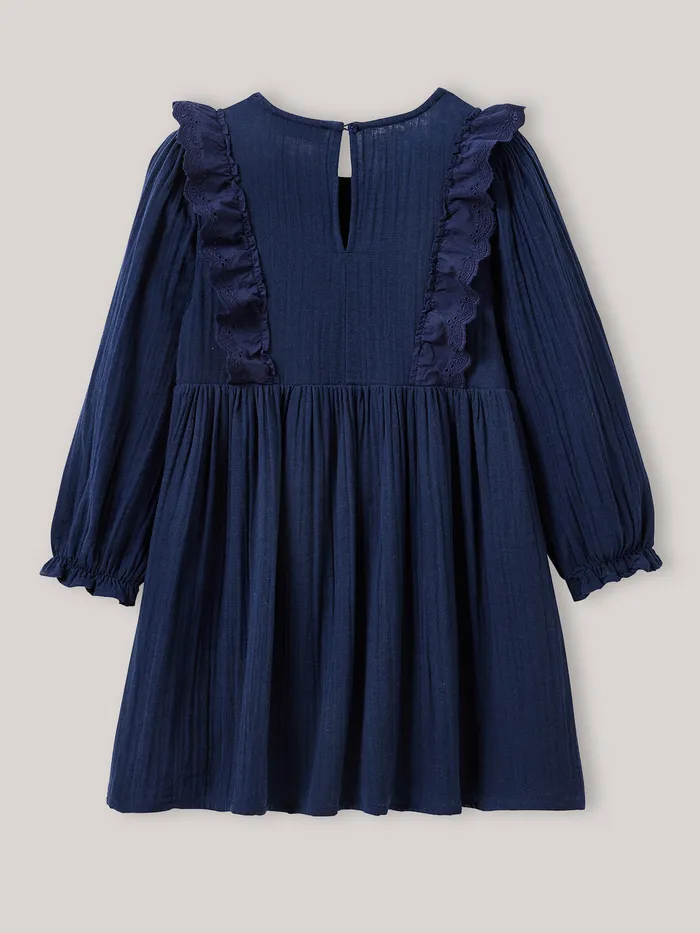 Girls Cyrillus Clothing Cotton Gauze Dress Marine
